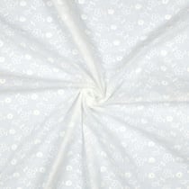 Tissu Coton brodé ajouré Petites fleurs sur fond Blanc