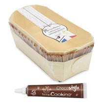 2 moules à cake 24 cm en bois + 4 caissettes de cuisson + Stylo chocolat