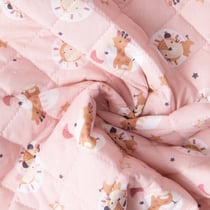 Tissu Matelassé Coton réversible Girafons, Chatons et Oursons sur fond Rose clair