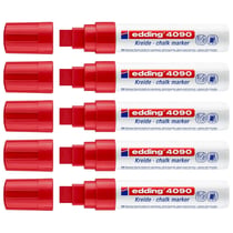 5 Marqueurs craie liquide pointe biseautée 4-15 mm - EDDING - Rouge - Lot de 5
