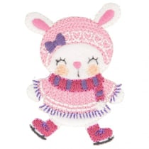 Ecusson thermocollant lapin en patins à glace 5,5 cm x 4 cm