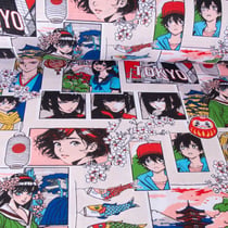 Tissu Coton imprimé Sasuke multico sur fond Ecru