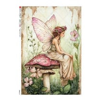 1 feuille de papier de riz 22.5 x 32 cm découpage collage Paper Designs FEE CHAMPIGNON FLEUR FORET 0126