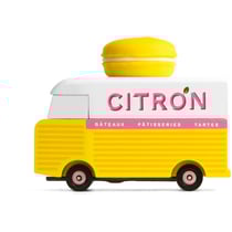Candycar Vans: MACARON VAN Jaune (H211) 8,4x4,1x6,5cm, wooden diecast, en boîte cadeau, 3+