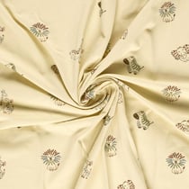 Tissu Jersey Coton imprimé Animaux du zoo sur fond Beige