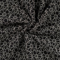 Tissu Coton brodé imprimé Fleurs sur fond Noir