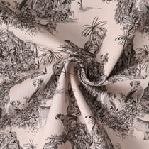 Tissu Toile de Coton aspect lin Jungle black&white sur fond Naturel
