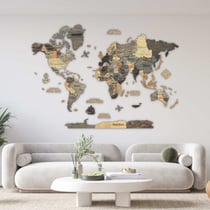 Carte du Monde en Bois 3D CREATIFWOOD Graphite, L (150 x 105 cm) - Décoration Murale
