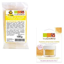 Pâte à sucre jaune 100 g + paillettes dorées