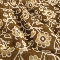 Tissu  Voile de Coton Batik Fleurs Kencana sur fond Bronze