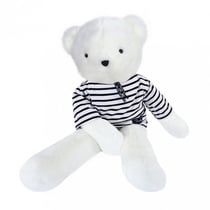 Ours en peluche Bulle blanc avec marinière 80 cm - Maïlou Tradition