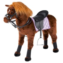 Cheval peluche à monter avec couverture, selle et guêtres