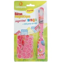 Baton magnétique bingo rose + 100 pions de loto - ramasse pions - lotoquine