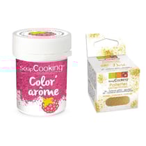 Colorant alimentaire rose arôme framboise + paillettes dorées