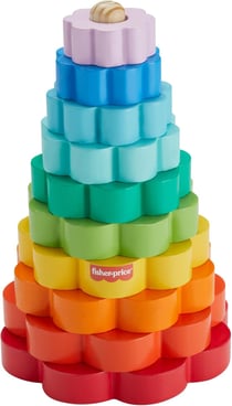 Empileur d'anneaux en bois - pyramide arc en ciel - fisher-price - hxt77 - jouet à empiler bébé