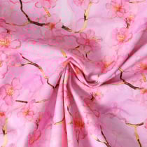 Tissu Coton imprimé Hanarose fleurs de cerisier Rose vif sur fond Rose clair - Au mètre