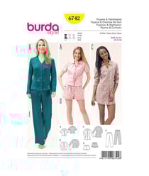 Patron Burda 6742 : Pyjama et chemise de nuit Femme du 34 au 44 taille n°FR 34-44