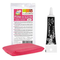 Pâte à sucre fuschia 100 g + Stylo de glaçage noir