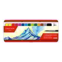 Gouache - Palette de 15 pastilles de couleur - Boîte métal - Pinceau - Caran d'Ache