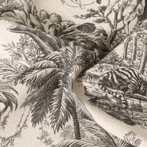 Tissu Coton Lin Jouy Maharani Noir sur fond naturel - Au mètre