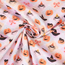 Tissu Coton imprimé Happy Halloween sur fond Rose pâle