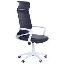Chaise de Bureau Noir et Blanc en Cuir PU à Roulettes Hauteur Réglable Dossier Inclinable Accoudoirs et Design Moderne