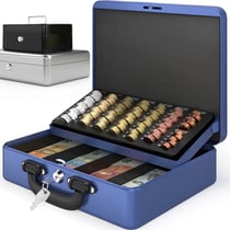 Caisse à Monnaie Professionnelle 30x25x9cm- Coffret Monnaie Acier- Monnayeur, 2 clés, Compartiments à monnaie- Poignée Robuste- ACROPAQ