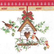4 serviettes en papier découpage collage 33 cm OISEAU NICHOIR NOEL N 714