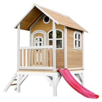 AXI Cabane enfant TOM Brun Blanc avec toboggan Rouge - Axi House