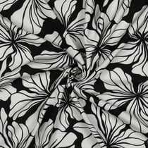 Tissu Viscose imprimé Fleurs Méloria blanches sur fond Noir
