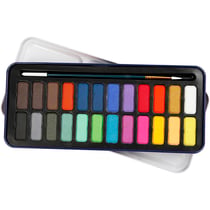 Kit aquarelle, dim. 12x30 mm, ass. de couleurs, 24 couleurs/ 1 Pq.
