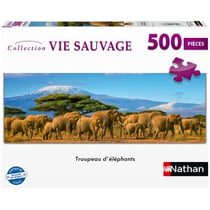 Puzzle panoramique 500 pièces - Troupeau d'éléphants - Nathan