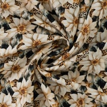 Tissu Popeline de Coton digital imprimé Fleur de Noël Ecrue sur fond Noir