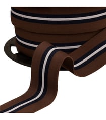 Bobine 20m élastique bicolore avec liseret central 32mm marron café