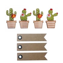 4 autocollants bois Cactus 6,5 cm + 20 étiquettes kraft Fanion