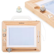 Ardoise Magique Bois Enfant +3 Mamabrum, Poignée, Effaçable, 3 Tampons et Crayon d'écriture adapté, Stimule Créativité & Dextérité