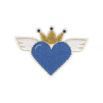 Lot de 3 écussons thermocollants cœur avec ailes bleu 4x6cm