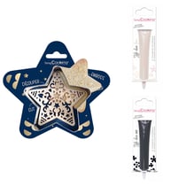 Kit pour biscuit en relief Étoile + 2 Stylos au chocolat blanc et noir