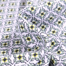 Tissu Jersey Coton Bio Motifs carreaux de ciment sur fond Blanc