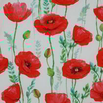 Tissu Popeline de Coton Coquelicot rouge sur fond Blanc