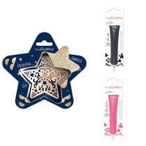 Kit pour biscuit en relief Étoile + 2 Stylos au chocolat noir et fuchsia