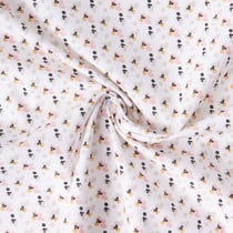 Tissu Coton imprimé Fimoa motifs abstraits rose pâle, jaune et noir sur fond Blanc - Par Coupon de 3m