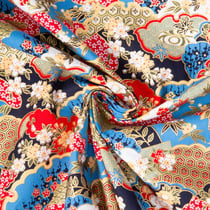 Tissu Coton imprimé Foil Arty Hokkaido motifs traditionnel sur fond Bleu ciel