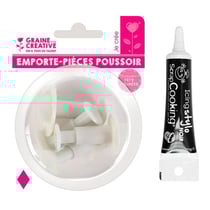 4 emporte-pièces à poussoir en plastique Losange + Stylo de glaçage noir