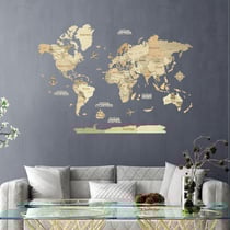 Carte du Monde en Bois 3D CREATIFWOOD Claire, L (150 x 105 cm) - Décoration Murale