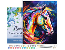 Peinture par Numéro Figured'Art avec Cadre - Cheval Coloré Abstrait - Kit de Loisir Créatif DIY Numéro d'Art Complet - 40x50cm toile tendue sur châssis
