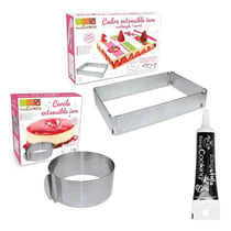 2 cadres pâtisserie extensibles cercle & rectangle + Stylo glaçage noir