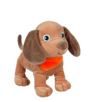 Peluche - Peluche chien Fun Puppies Sonore, marron clair foulard orange - 17 cm