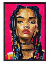 Tableau encadré portrait pop art — Portrait Néon — Affiche d'art murale — Calbarracin — cadre bois — 70 x 50 cm