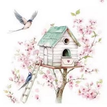 4 serviettes en papier découpage collage 33 cm NICHOIR OISEAU BRANCHE DE FLEURS OSS 106